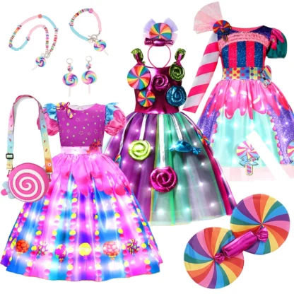 Vestido de princesa Candy con luz LED para niñas, ropa de fiesta de piruleta, disfraz de Cosplay de Prium para niños, vestido de Año Nuevo 2025, 2-10 años