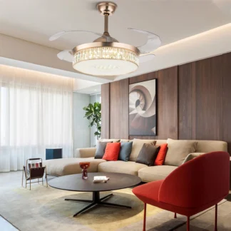Ventilador de techo con Control remoto, luz LED Invisible, candelabro moderno dorado de 42 pulgadas