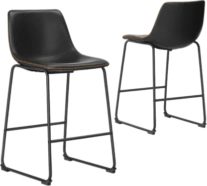 Taburetes de Bar con respaldo, Juego de 2 Taburetes de Bar de altura de mostrador, 26 H, Arml, cuero de imitación Industrial con patas de Metal y