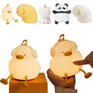 Lámpara de mesa de silicona con animales, recargable por USB, 1200mAh, luz nocturna bonita para mesita de noche para niños, decoración de dormitorio ajustable con 3 brillos