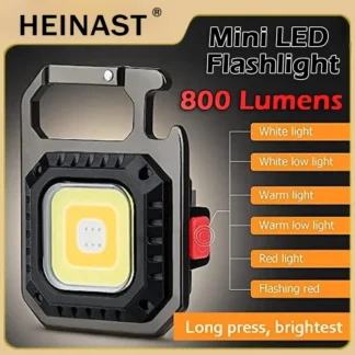 Heinast-Mini linterna LED magnética COB, luz de trabajo de bolsillo para acampar al aire libre, 800 lúmenes, recargable por USB, focos de 7 modos