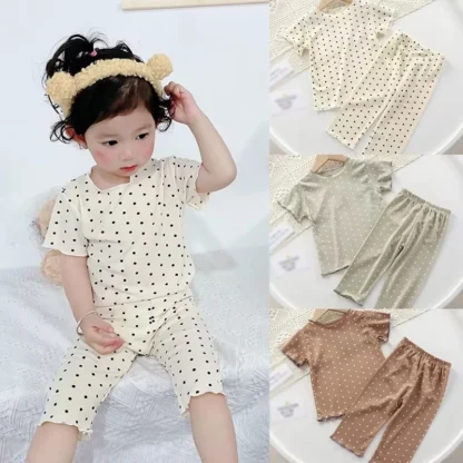 Traje fino de manga corta para niñas, conjunto de dos piezas de estilo extranjero, versión coreana de ropa de aire acondicionado, Verano