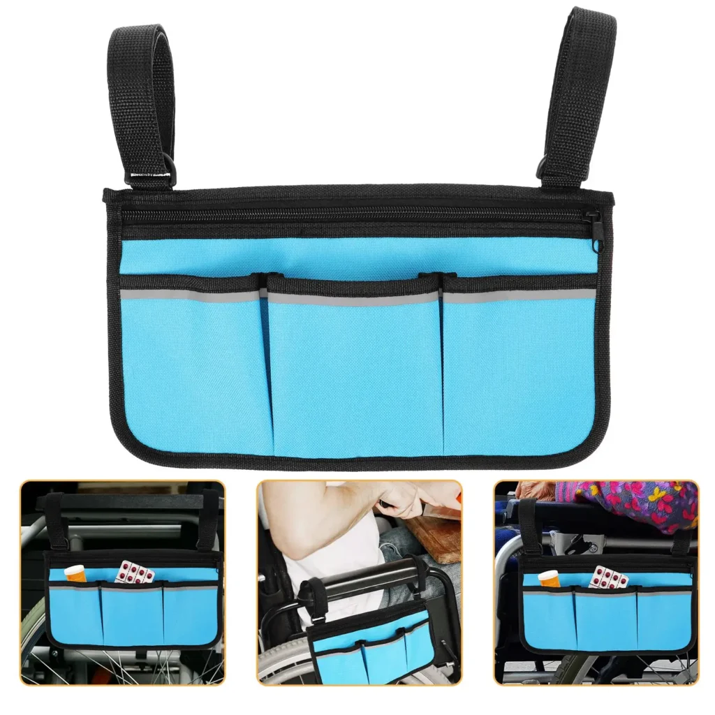 Bolsa de almacenamiento para reposabrazos de silla de ruedas, tela Oxford 600d, bolsa colgante lateral ligera para caminantes, cochecitos, pacientes mayores, plegable