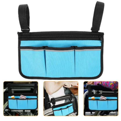Bolsa de almacenamiento para reposabrazos de silla de ruedas, tela Oxford 600d, bolsa colgante lateral ligera para caminantes, cochecitos, pacientes mayores, plegable