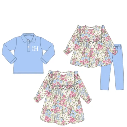 Vestido floral para niña, traje de falda para niño, top azul puro, ropa para niños, boutique, venta al por mayor, gran oferta