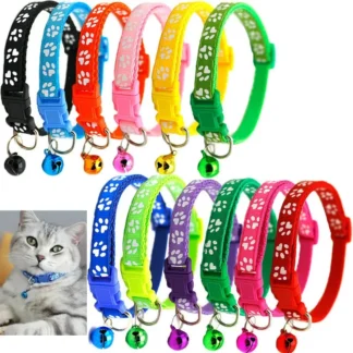 Bonito Collar para mascotas con campana, huella de dibujos animados, accesorios coloridos para perros, cachorros y gatos, Collar para gatitos, Collar con anillo de campana de seguridad ajustable