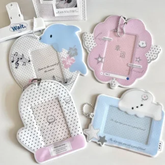 Lindo clip de foto Kpop con llavero, mini tarjetero de identificación de foto de 3 pulgadas, cubierta protectora de papelería