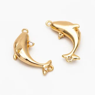 4 Uds. De dijes de ballena pavimentados con circonita cúbica, latón chapado en oro de 18 quilates, colgantes de conector de animales oceánicos para fabricación de joyería, accesorios de bricolaje (GB-3808)