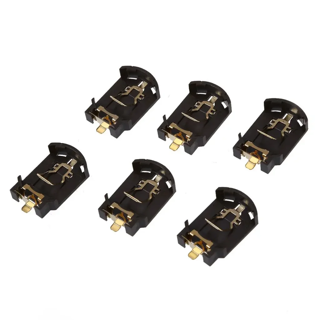 B34B-6PCS Carcasa de plástico marrón CR2032 Caja de soporte para batería de pila de botón