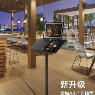 Gira la página, estante de menú en la entrada del restaurante del Hotel, departamento de ventas, soporte de información de publicidad de contrato A3