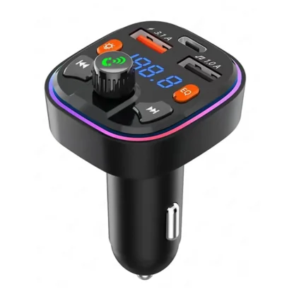 Transmisor FM A73E-Bluetooth para automóvil: puerto USB dual y cargador de coche PD tipo C, retroiluminado con LED de 7 colores, reproductor de música MP3