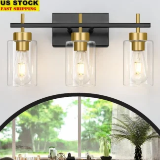 Lámpara de tocador de baño moderna, aplique de pared regulable de 3 luces, accesorio de iluminación interior de oro cepillado, Compatible con E26, fácil instalación