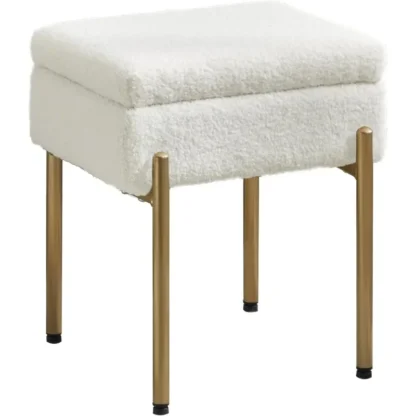 Taburete de tocador, taburete otomano pequeño con almacenamiento, silla de tocador de maquillaje con pies antideslizantes, taburete otomano con patas de metal
