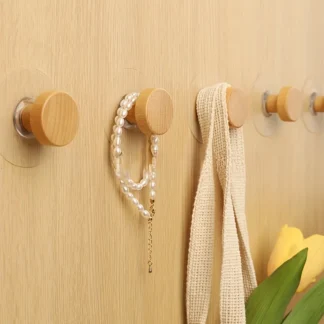 Dos ganchos de pared adhesivos de madera, ganchos de pared con formas geométricas, para colgar ropa de dormitorio, sombreros, bufandas, toallas, autoadhesivo creativo