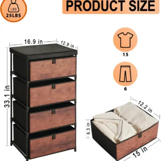 Aparador pequeño de tela para dormitorio, organizador de ropa, cajones para armario, sala de estar, 4 cajones de almacenamiento