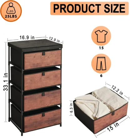 Aparador pequeño de tela para dormitorio, organizador de ropa, cajones para armario, sala de estar, 4 cajones de almacenamiento