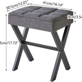 Ibuyke taburete cuadrado para maquillaje con reposapiés en X, reposapiés de lino, asiento otomano, taburete de tocador, multiusos como lado pequeño
