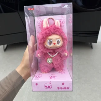 Labubu Zimomo Pink Strawberry Series Figura de caja ciega de felpa de vinilo - El monstruo Juguete coleccionable Regalo de peluche de moda para fanáticos del anime