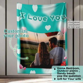 Manta con foto personalizada, regalo personalizado para tu esposa, novia, amada para el hogar, dormitorio, pícnic al aire libre, playa o propuesta romántica