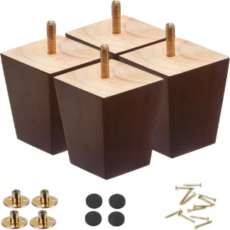 Patas de madera para muebles, juego de patas de sofá 3 H, patas de sofá marrones cuadradas, pies de silla de repuesto medio, para vestidor de proyectos de bricolaje