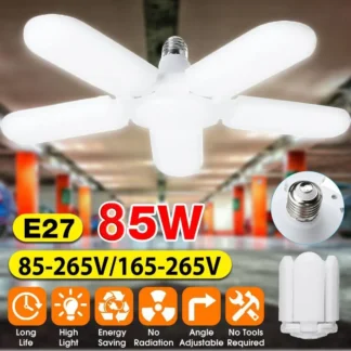 Nueva bombilla LED Deformable para techo de garaje 85W E27 AC85-265V luces de aspas de ventilador plegables iluminación lámpara Industrial para taller