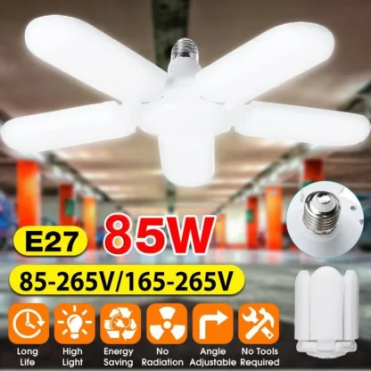 Nueva bombilla LED Deformable para techo de garaje 85W E27 AC85-265V luces de aspas de ventilador plegables iluminación lámpara Industrial para taller