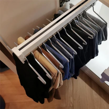 Perchero extraíble para ropa y pantalones, barra telescópica, barra de montaje superior, rodamiento de bolas, soporte organizador de almacenamiento para guardarropa