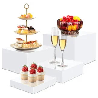 Elevadores acrílicos para exhibición, elevadores blancos para Buffet, soporte de exhibición para postre, Bot hueco, cubo acrílico de 4 tamaños diferentes, 4 Uds.