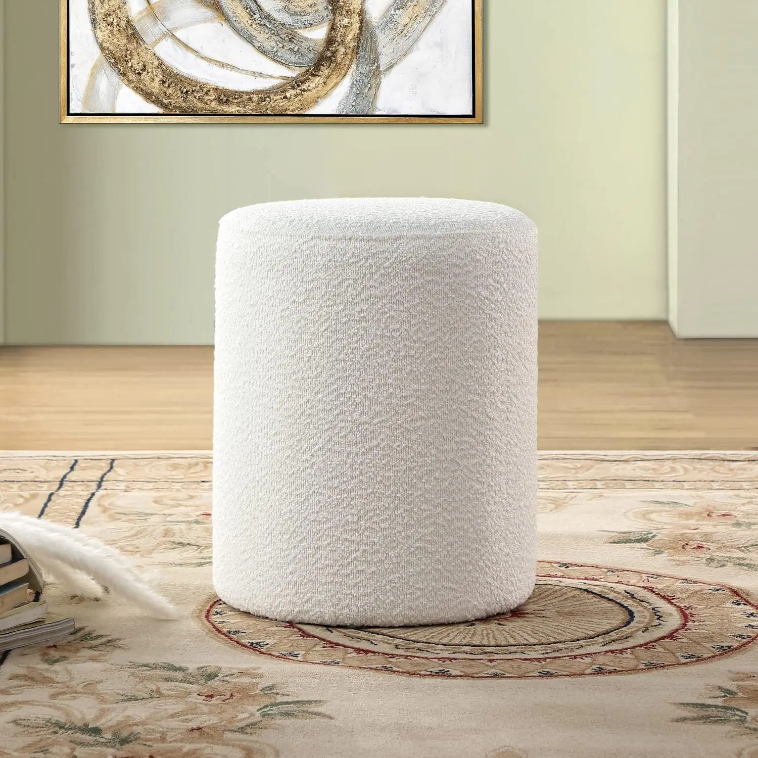 Otomana redonda moderna con asiento acolchado suave, silla de tocador multifuncional, reposapiés tapizado, taburete para sala de estar y