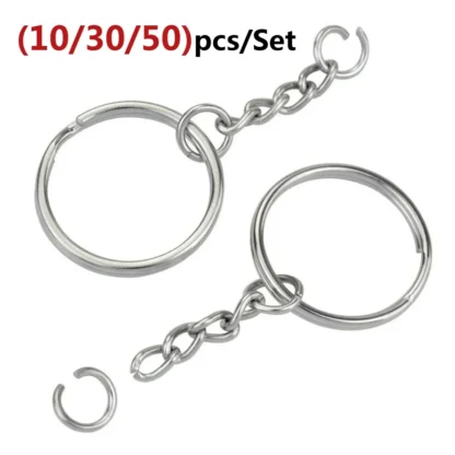 10/30/50 Uds llavero de metales abiertos con cadena y anillos de salto piezas de Metal de Color plateado con anillo abierto y conector joyería DIY