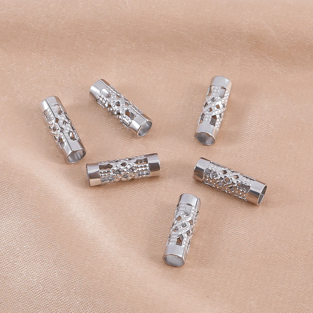 20 unids/lote de conector de cuentas de tubo espaciador suelto de Color acero inoxidable para collar, pulsera, fabricación de joyería DIY hecha a mano