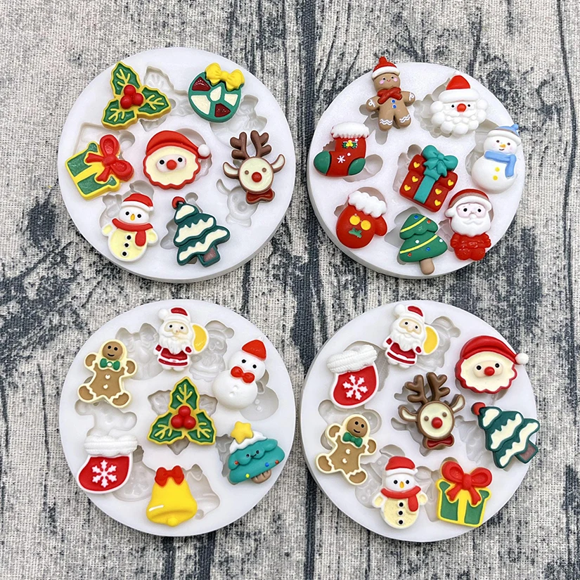 Adornos de campana de cascabel de Reno de acebo de Navidad, molde de silicona para Sugarcraft, Chocolate, Cupcake, hornear, Fondant, herramientas de decoración de pasteles