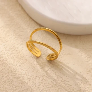 Anillos abiertos multicapa de acero inoxidable para mujer, Color dorado, estética clásica, anillo ajustable que no se decolora, nuevas tendencias, regalos de joyería