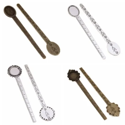 Regla DIY, marcapáginas antiguo en blanco, bisel, regla de flor, libro Cilp, camafeo de 20mm, marcapáginas de bronce, papelería