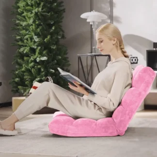 Silla de suelo con respaldo, sofá plegable con 14 posiciones ajustables, cama acolchada, sofá reclinable para adultos, rosa