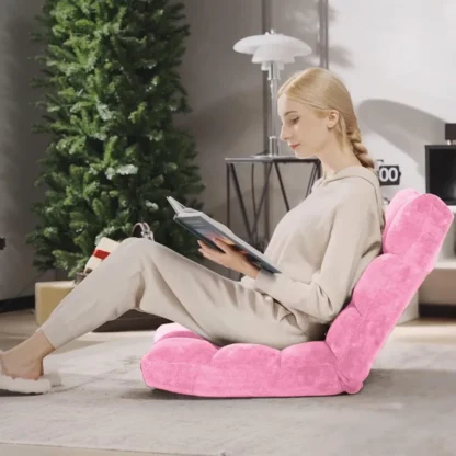 Silla de suelo con respaldo, sofá plegable con 14 posiciones ajustables, cama acolchada, sofá reclinable para adultos, rosa