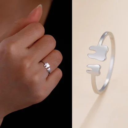 Unift Anillos de dientes ajustables de acero inoxidable para mujer, joyería minimalista de moda, regalo de graduación para dentista y enfermera