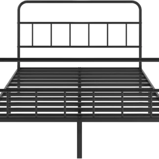 Marco de cama de Metal tamaño Queen con cabecero y reposapiés, almacenamiento debajo de la cama, No requiere resorte de caja, silencioso, fácil de montar