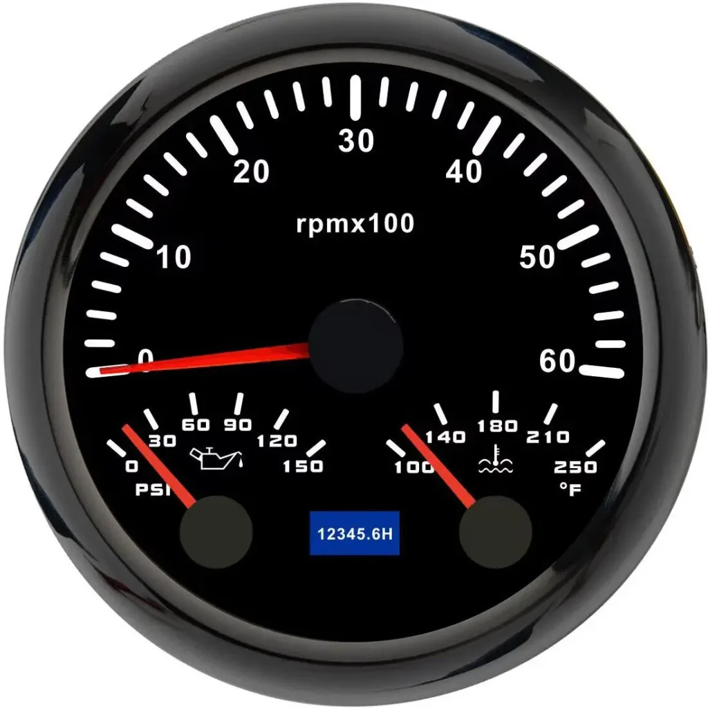 85mm barco 3 en 1 tacómetro calibre 0-6000RPM temperatura del agua F presión de aceite PSI