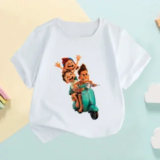 Camiseta con estampado de dibujos animados de Luca Alberto Giulia para niños, ropa divertida para niños, camisetas de verano para niñas, camisetas blancas de manga corta para niños