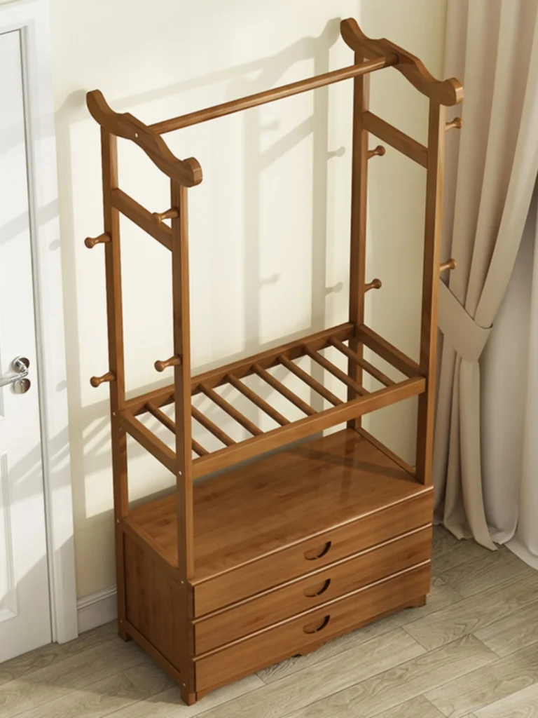 Abrigo de pie de madera Simple para dormitorio, uso doméstico, colgador de ropa multicapa, bolsa de almacenamiento, colocación Ra