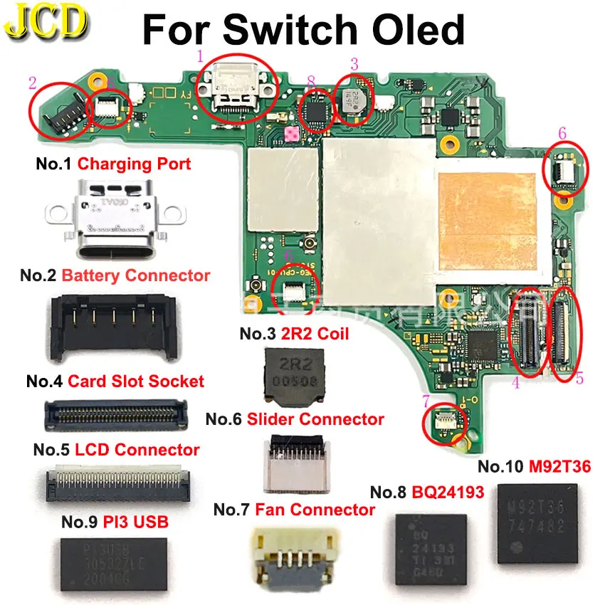Chip de placa base tipo C, puerto de carga 2R2, ranura para tarjeta deslizante, toma de batería, pantalla LCD, conector FPC para interruptor NS OLED, 1 Uds.