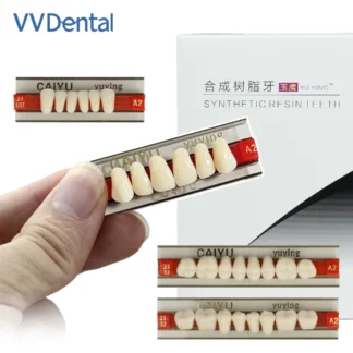 VV Dental 16/12 juegos/caja de dientes de resina sintética, cuidado bucal falso, juego completo de dentadura postiza, materiales de odontología dental acrílico