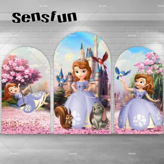 Hada Rosa flor árbol Arco Iris Castillo princesa Sofía arco telón de fondo niñas Baby Shower fiesta de cumpleaños fotografía fondos