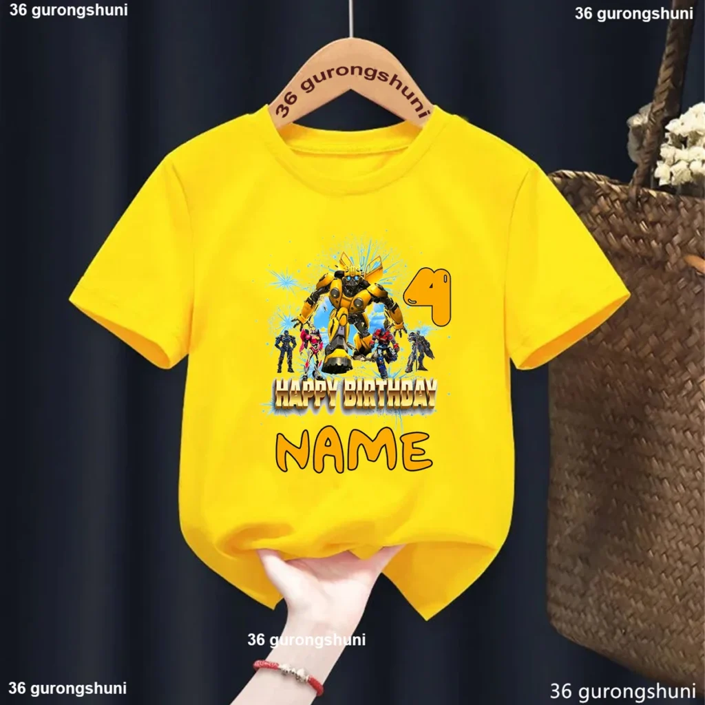 Camiseta personalizada con nombre para niño, camiseta divertida con números de cumpleaños de Robot 1-9, camiseta bonita para regalo de fiesta de cumpleaños para niños, ropa