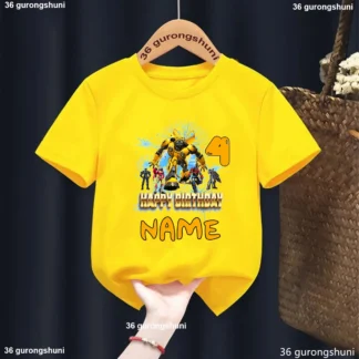 Camiseta personalizada con nombre para niño, camiseta divertida con números de cumpleaños de Robot 1-9, camiseta bonita para regalo de fiesta de cumpleaños para niños, ropa
