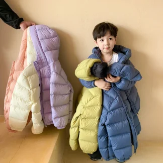 Chaqueta de plumón ligera para niños y niñas, abrigo con capucha, estilo coreano, grande, novedad de otoño e invierno, 2024