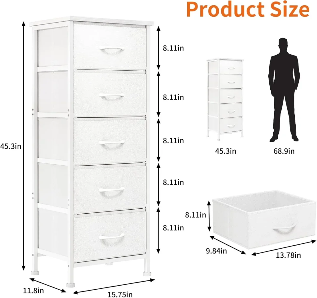Cómoda alta para dormitorio, organizadores de armario y almacenamiento Cómoda alta de tela para armario, organizador de cajones