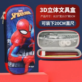 Estuche para lápices de Spiderman de Marvel, bonito estuche para lápices bicapa de alta capacidad con dibujos animados de Iron Man Capitán América, suministros escolares, regalos