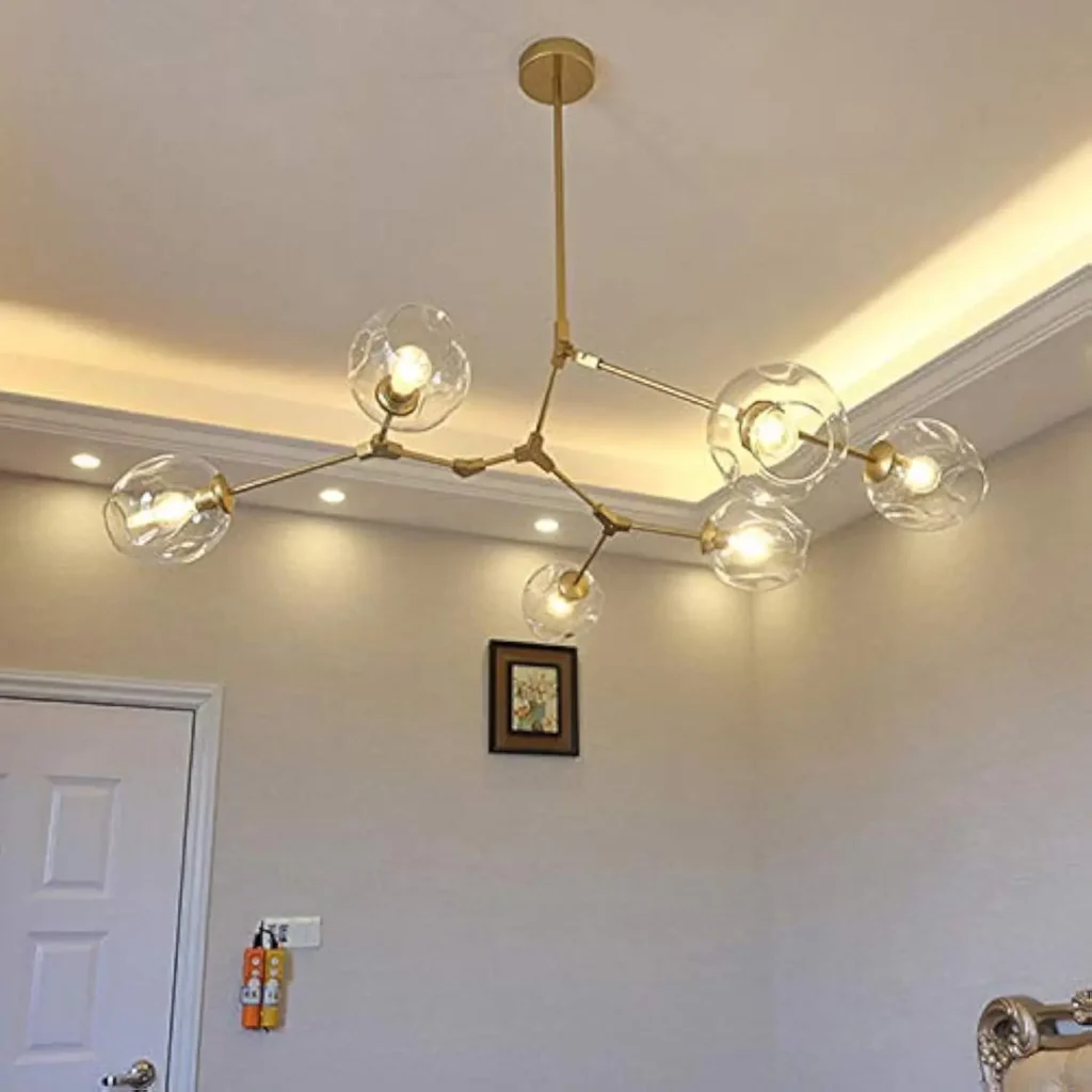 Candelabro Molecular moderno, luz de techo giratoria de bola de burbuja escandinava E26 con pantalla de cristal, accesorios de varilla de iluminación colgante